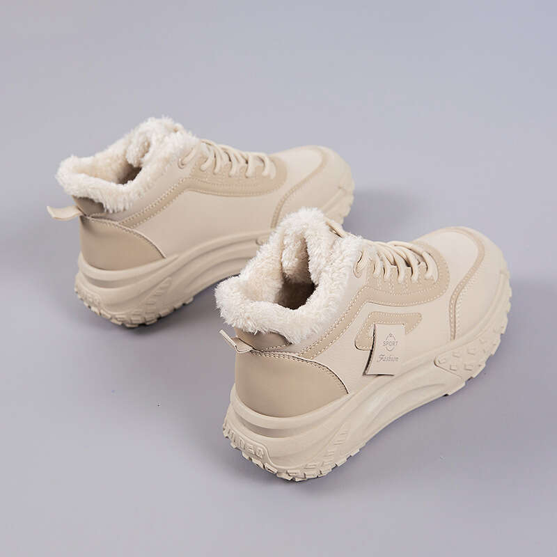 Women's 2025 New Winter High-Top Designer Shoe Retro-Stitched Fleece-Lined Warm Cotton Thick-Soled Cushioned Wear-Resistant Height-Increasing