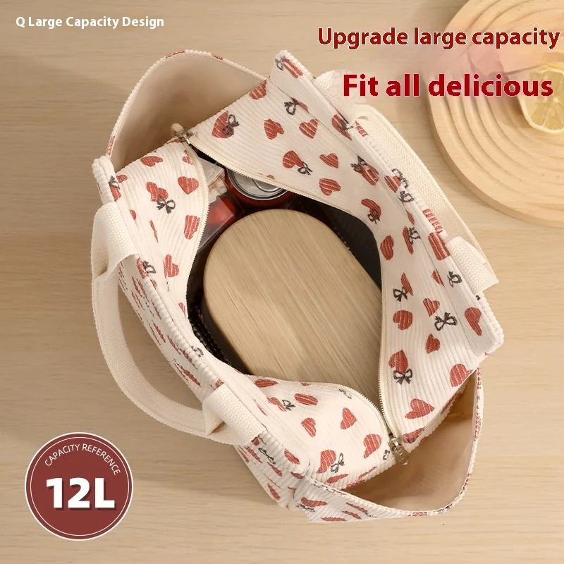 Corduroy Thermal Insulation Lunch Bags Multifunctional School Cooler Picnic Food Pouch Insulated Handbag for Picnics School 251029