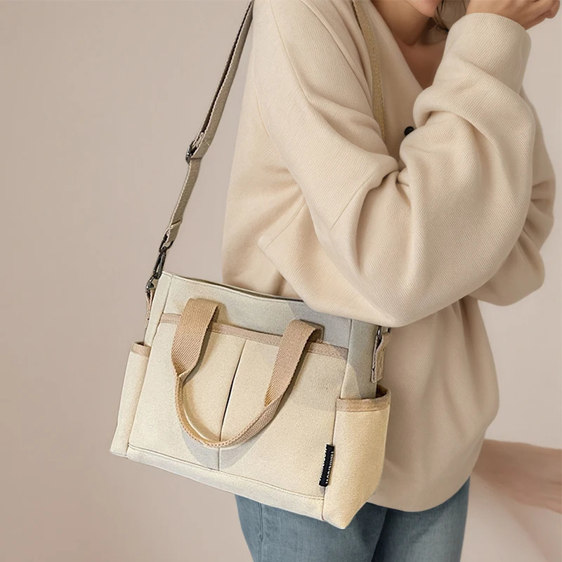 Multiple Pockets Womens Canvas Bag Tote Shoulder Bag Large Capacity Casual Handbag For Female 251029