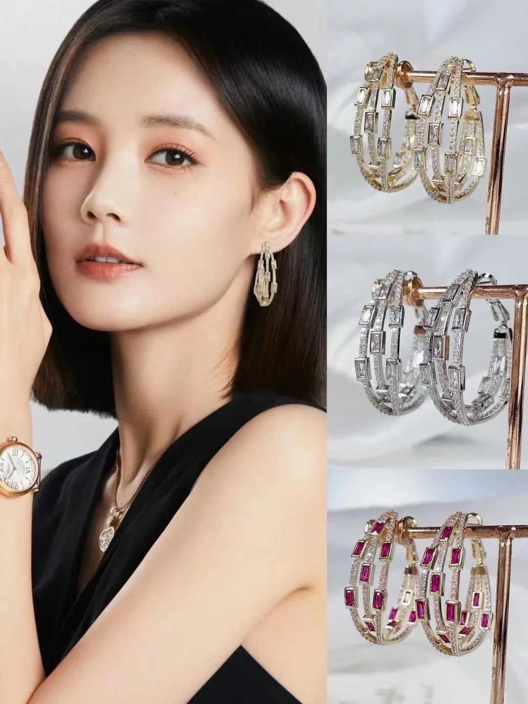 Fashion Twine Design Circle Big Hoop Earrings Paved Color Cubic Zirconia Luxury Women Party High Quality CZ Jewelry for WeddingW251029