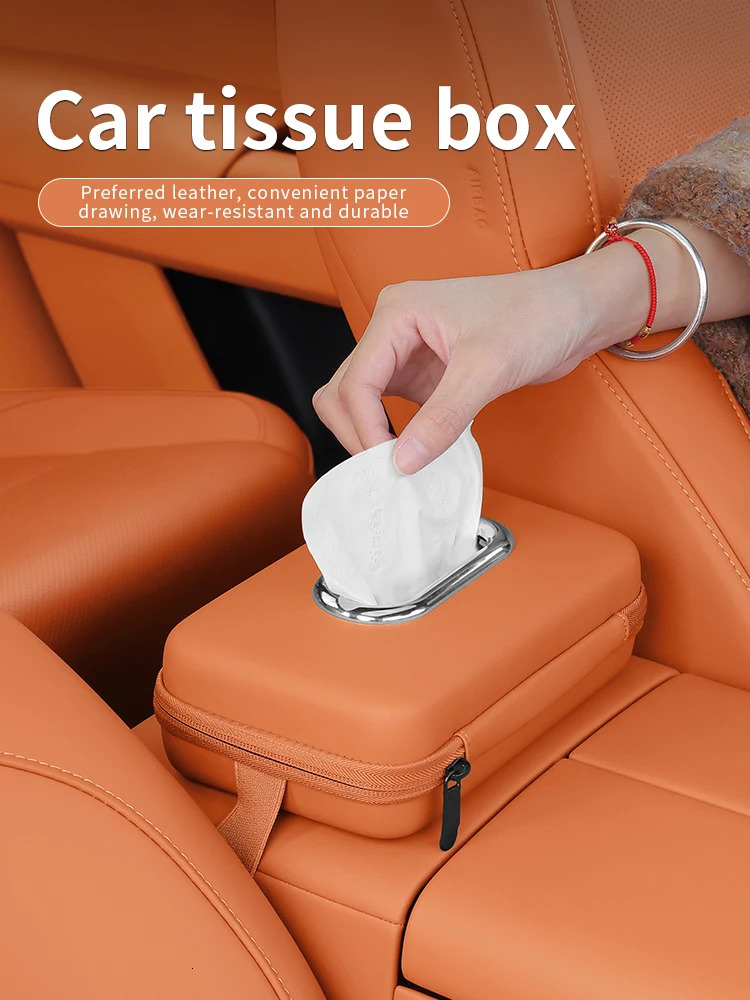 Car mounted tissue box drawer box creative car armrest box backrest hanging multifunctional sun visor fourcolor tissue bag 251029