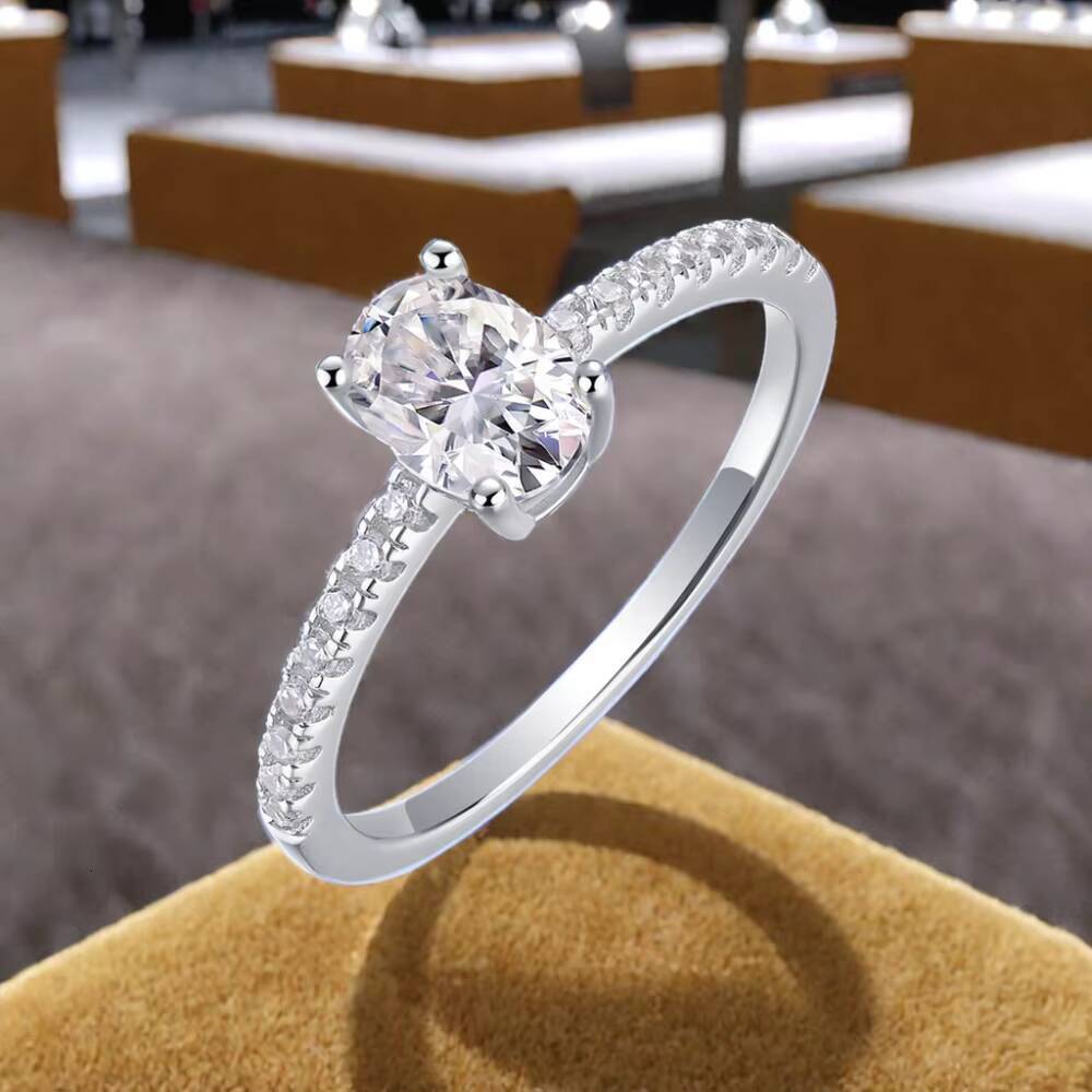 Guangzhou Jewelrys Classic Unisex Moissanite Oval Half Eternity Ring 925 Sterling Silver for Weddings and Parties
