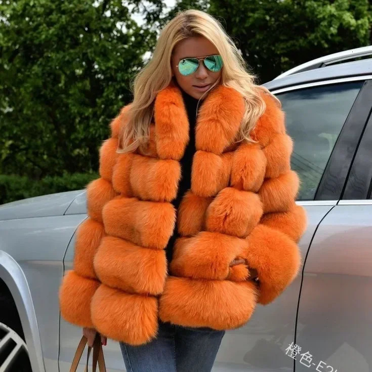 Women Faux Fox Fur Coats Maxi Turn Down Collar Thick Warm Elegant Autumn Winter Open Stitch Jackets Streetwear 251028