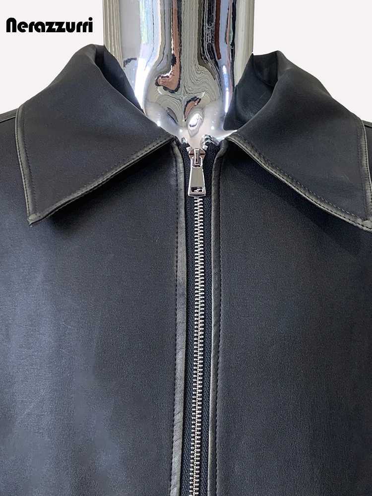 Nerazzurri Spring Autumn Short Washed Distressed Black Faux Leather Jacket Men Turndown Collar Luxury Designer Emo Clothes 2024T251029