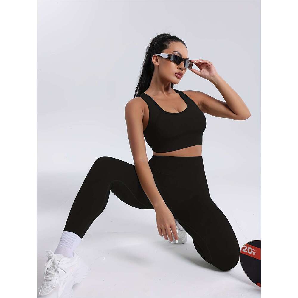 3-Pack Women'S Sports Yoga Gym Activewear Set, High Stretch Skinny Leggings with Bra, Polyamide 60%, Elastane 5%, Polyester 35%, Solid Color, All