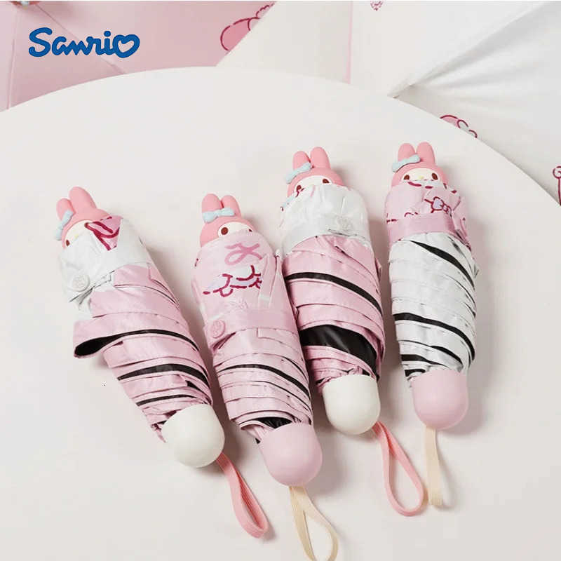 Sanrio My Melody Manual Umbrella Sanrio Anime 3D Doll Head Folding Umbrellas Cartoon Kawaii Sunscreen DualPurpose Umbrella Girls Gifts L251029