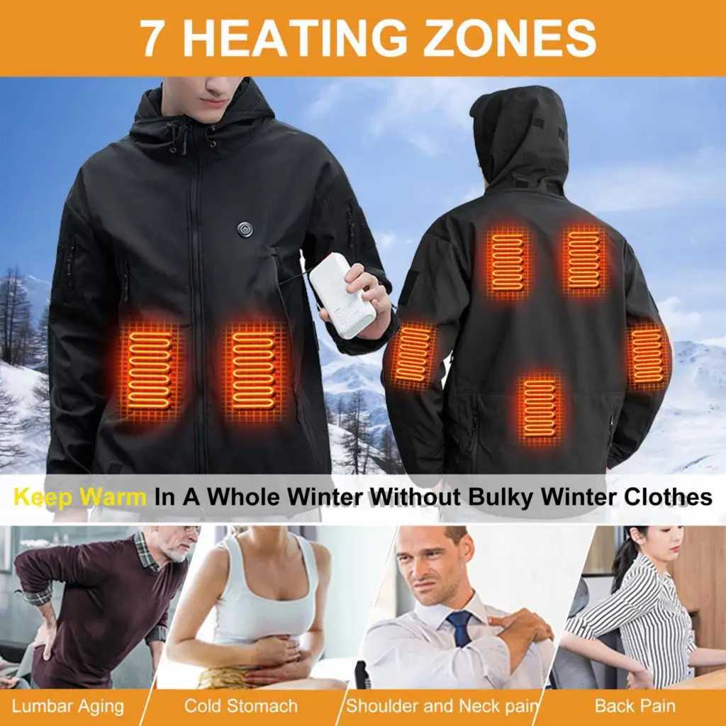 7 Area Heated Jacket Winter USB Electric Heating Jacket Washed Warm Clothes Man Thermal Jacket for Skiing Hiking Camping Coat J251029