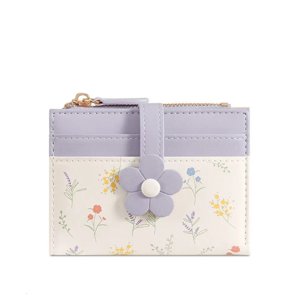 Flowers Printed Mini Coin Purse PU Leather MultiCards Slot Mini Keychain Bag Portable Zipper Small Card Bag Car Accessories 251029