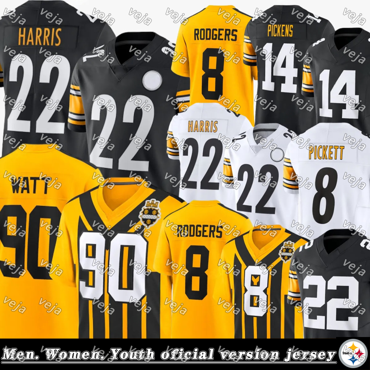 Pittsburghcity SteelersS jersey #90 TJ Watt #2 Justin Fields Football Jersey Russell Wilson George Pickens Patrick Queen Troy Polamalu Joey Porter Football jerseys