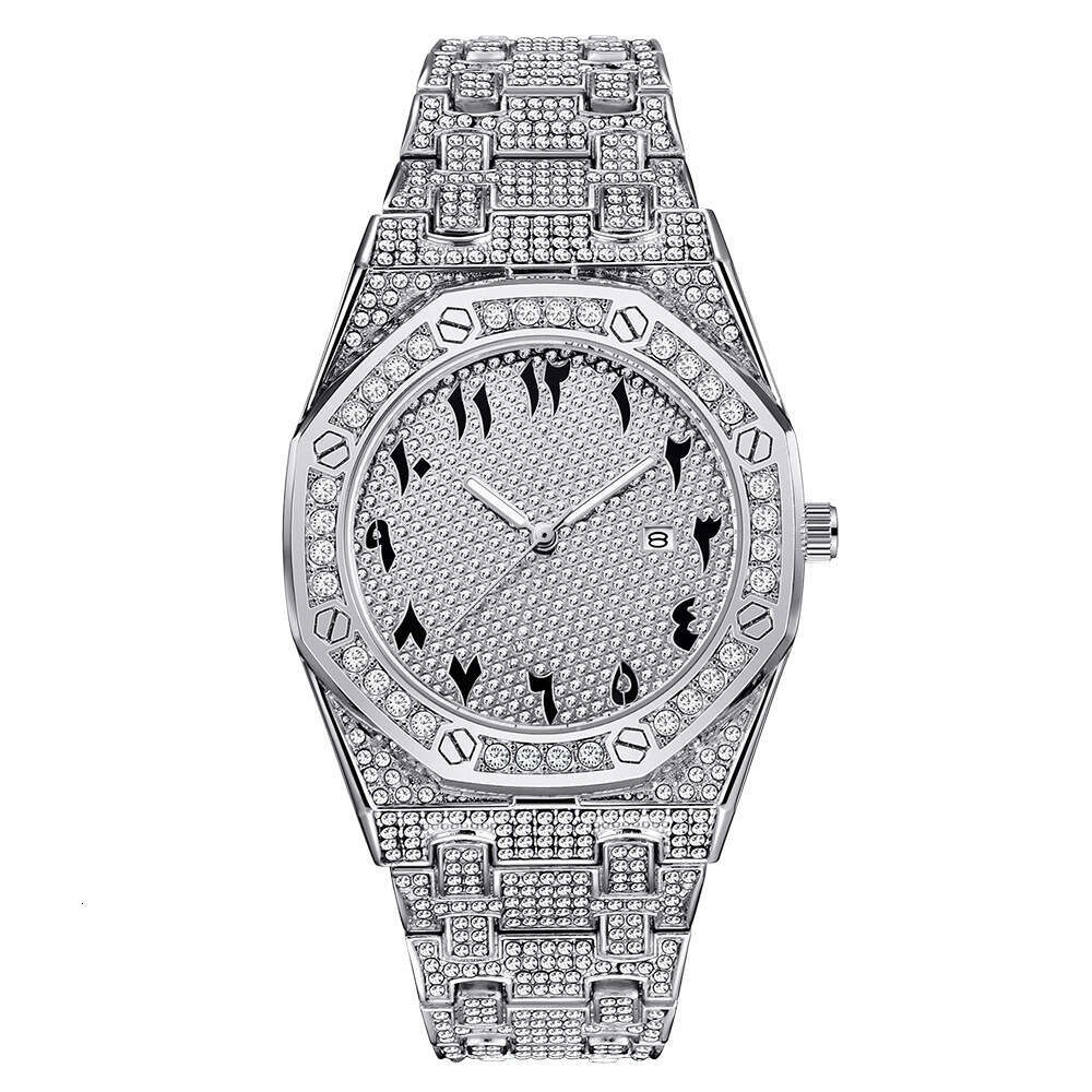 Men's Hip-Hop Diamond-Studded Brand Cool gold Calendar Quartz Watch Niche Light Luxury Style