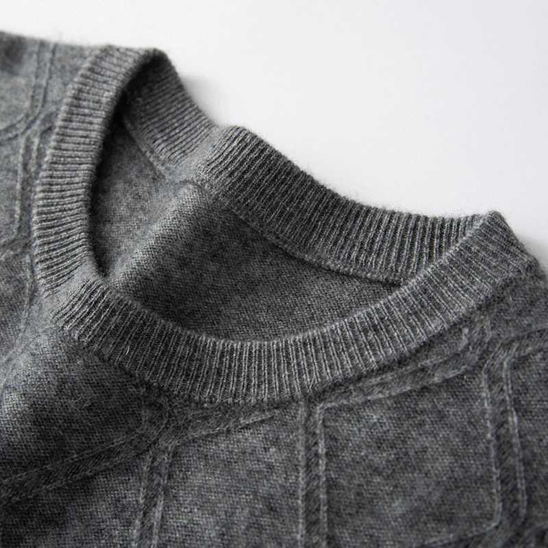 Mens 100 Pure Cashmere Pullover Sweater AutumnWinter Thickened Warm Geometric Knitted Loose round Neck Casual Jumper J251029