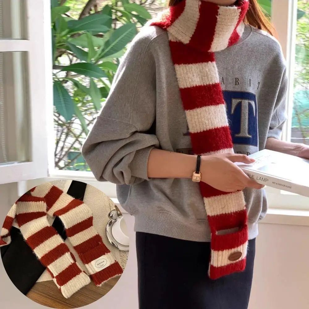 Black And White Striped Scarf Women In Winter Colour Blocking Stripes Long Narrow Harajuku Scarf Students Knitted Neck Warmer 251029