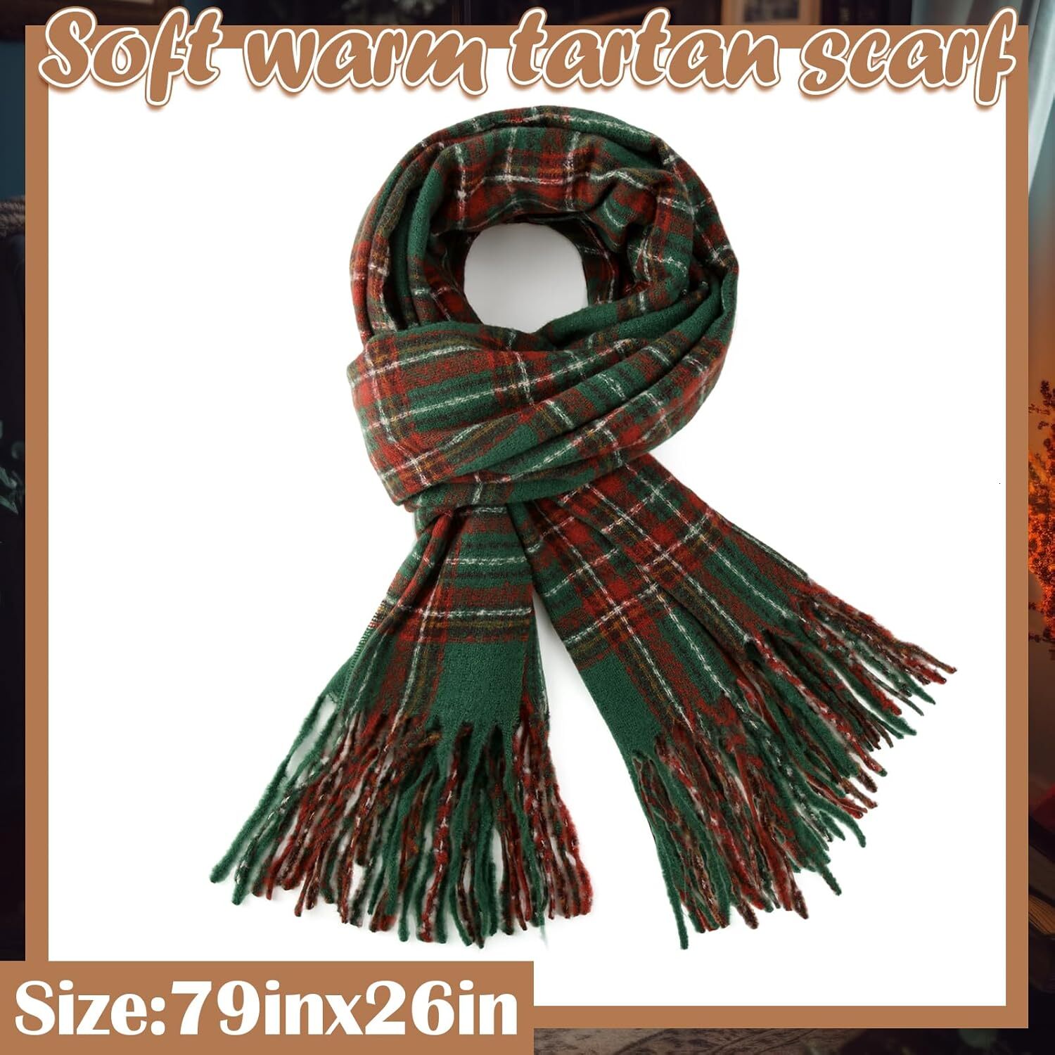 Custom Christmas for Women Men Soft Green Buffalo Plaid Winter Scarf Cashmere Feel Fashion Tartan Gifts