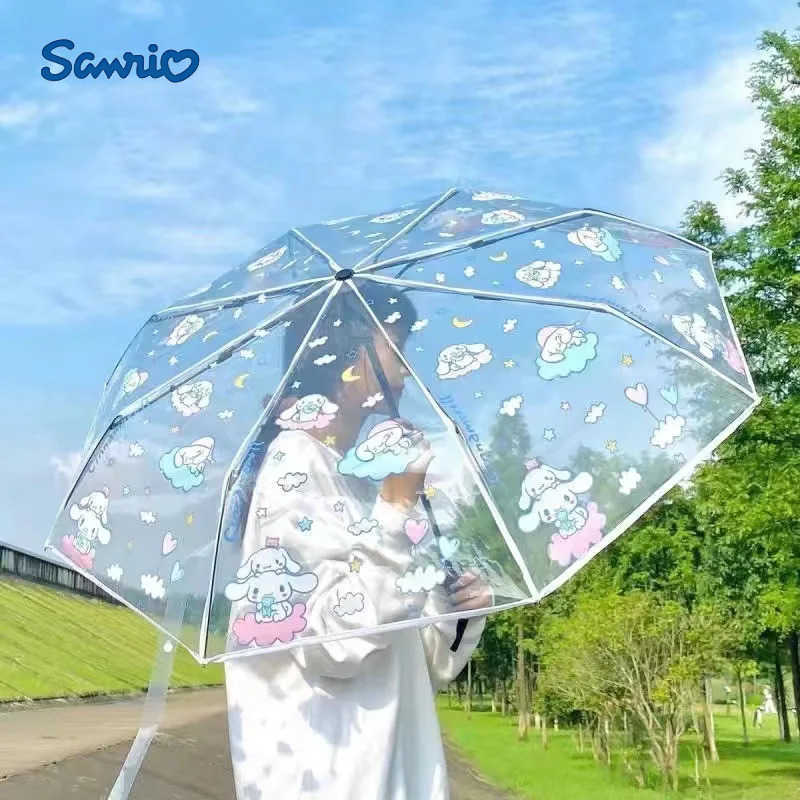Sanrio Kawaii Hello Kitty Transparent Umbrella Anime Cartoon Sanrio Cinnamoroll Travel Portable Automatic Folding Umbrella Girl Gift L251029