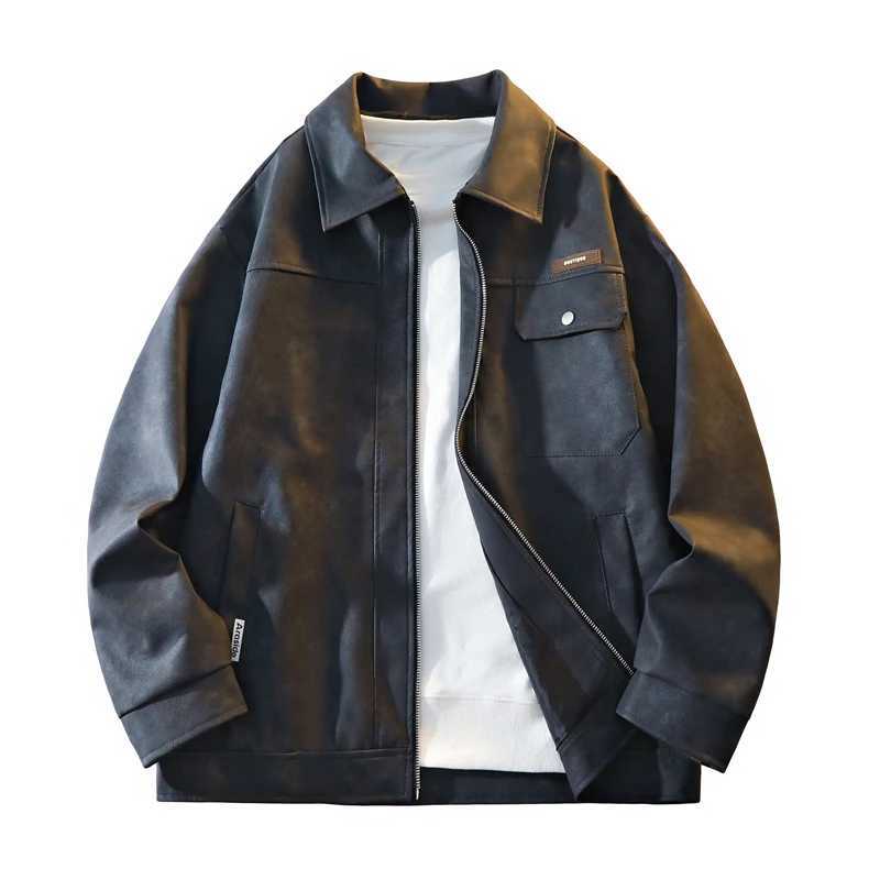 Mens Handsome Leather Jacket Loose Solid Color Korean Version New Design Mens Highquality Leather Jacket Trendy Trench CoatT251029