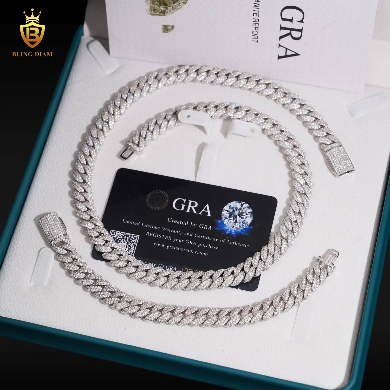 New Design HipHop 10MM S925 Silver Moissanite Cuban Chain Pass Diamond Tester Iced Out VVS Moissanite Necklace Cuban Link Chain