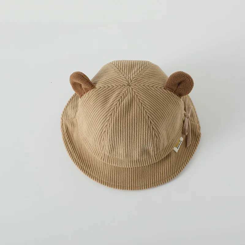 Autumn Kids Corduroy Basin Cap Cartoon Ears Baby Fisherman Hat 836M Boys Girls Children Sunshade Visors Cute Bear Bucket Hats251028