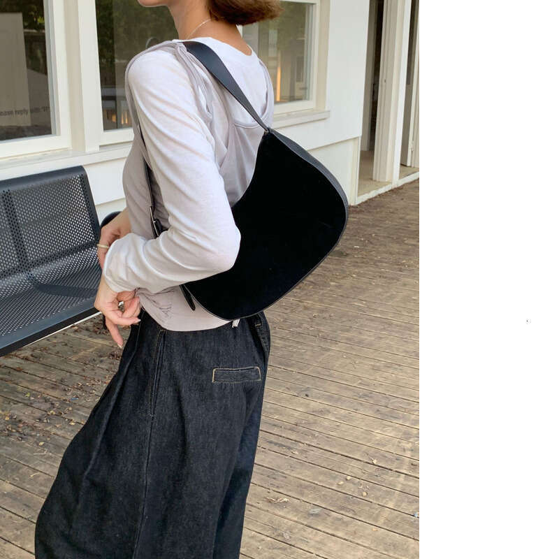Genuine Leather Bag Niche Design Suede Texture Fashion Crescent Solid Color Ins Style Daily Versatile Shoulder Underarm Crossbody Bag