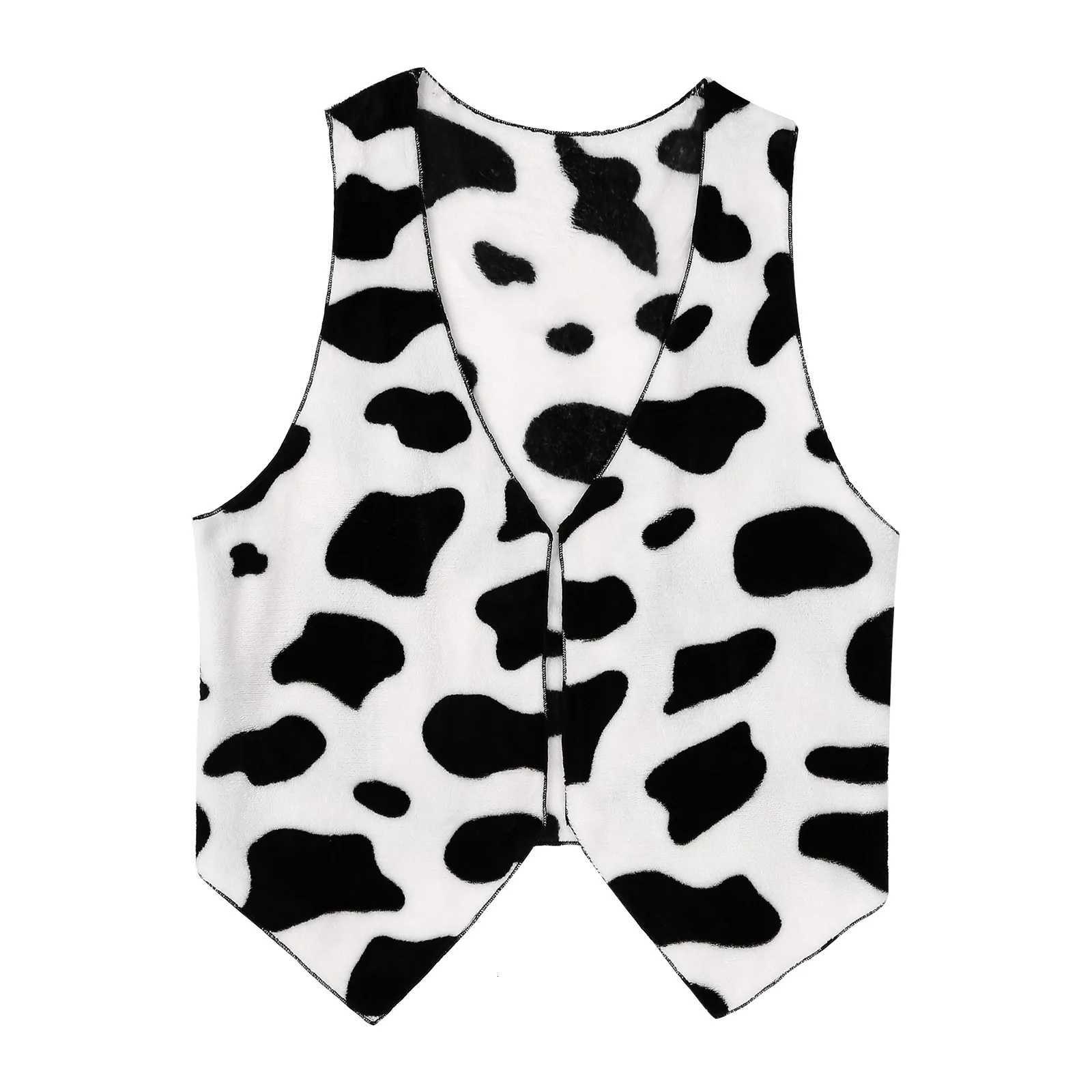 Men Cow Print Open Front Coat Jacket Vest Halloween Festival Hippie Costume Cowboy Cardigan Cosplay Party Fancy Dress Up W251029