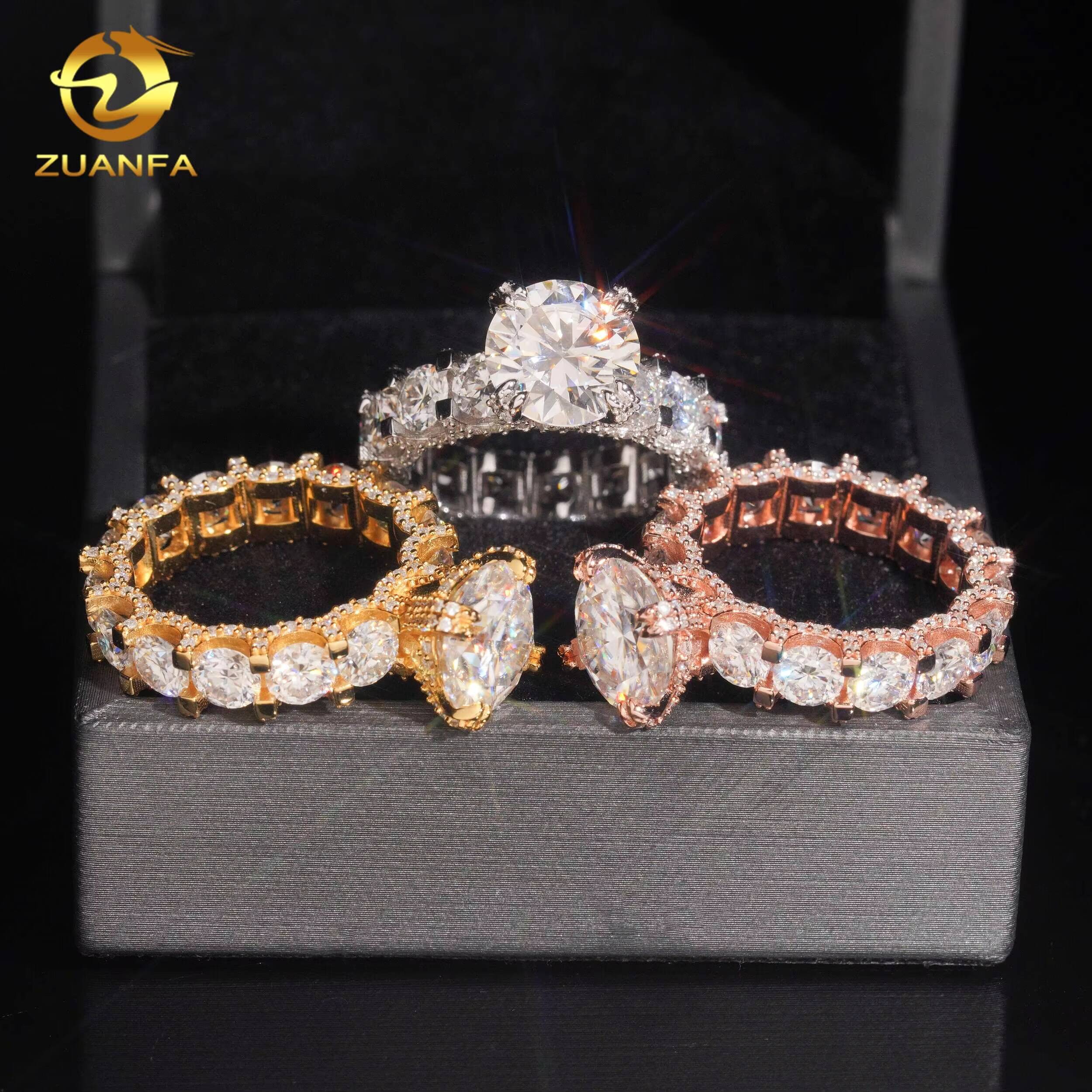 Fashion Hip Hop Jewelry 925 Silver 4Ct Round Cut Moissanite Diamond Ring Pass Diamond Tester Hip Hop Ring Iced Out Ring