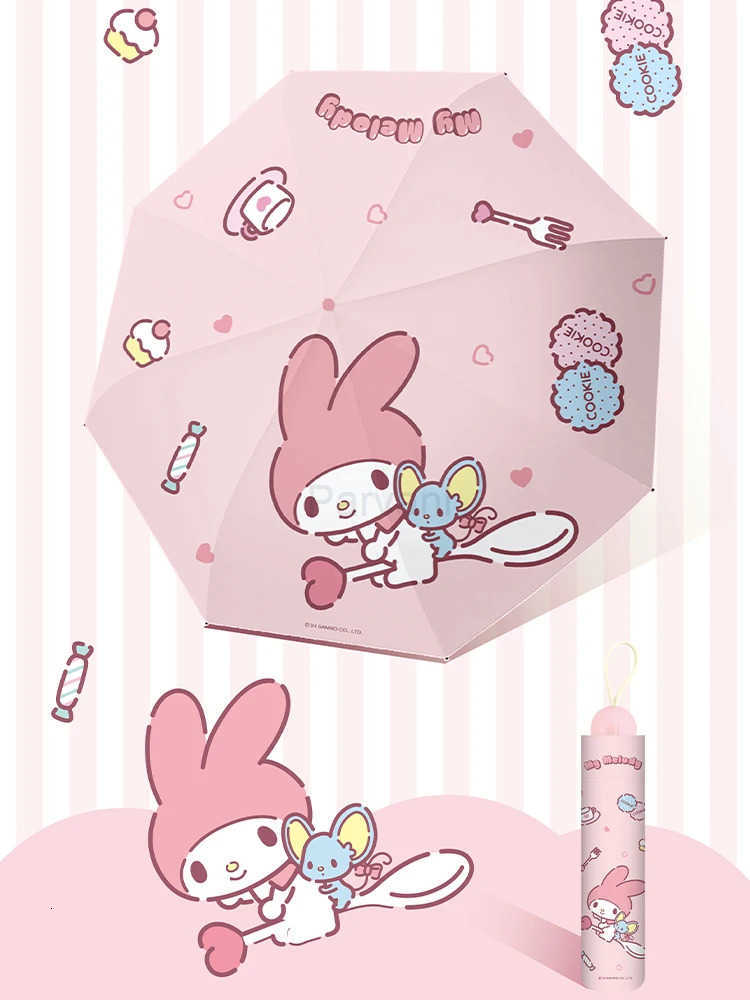 Sanrio Sanrio Official Cute Umbrella Cartoon My Melody Umbrella Rain And Sun Protection High Aesthetic Three Fold 8k Black Glue Flip Ou L251029