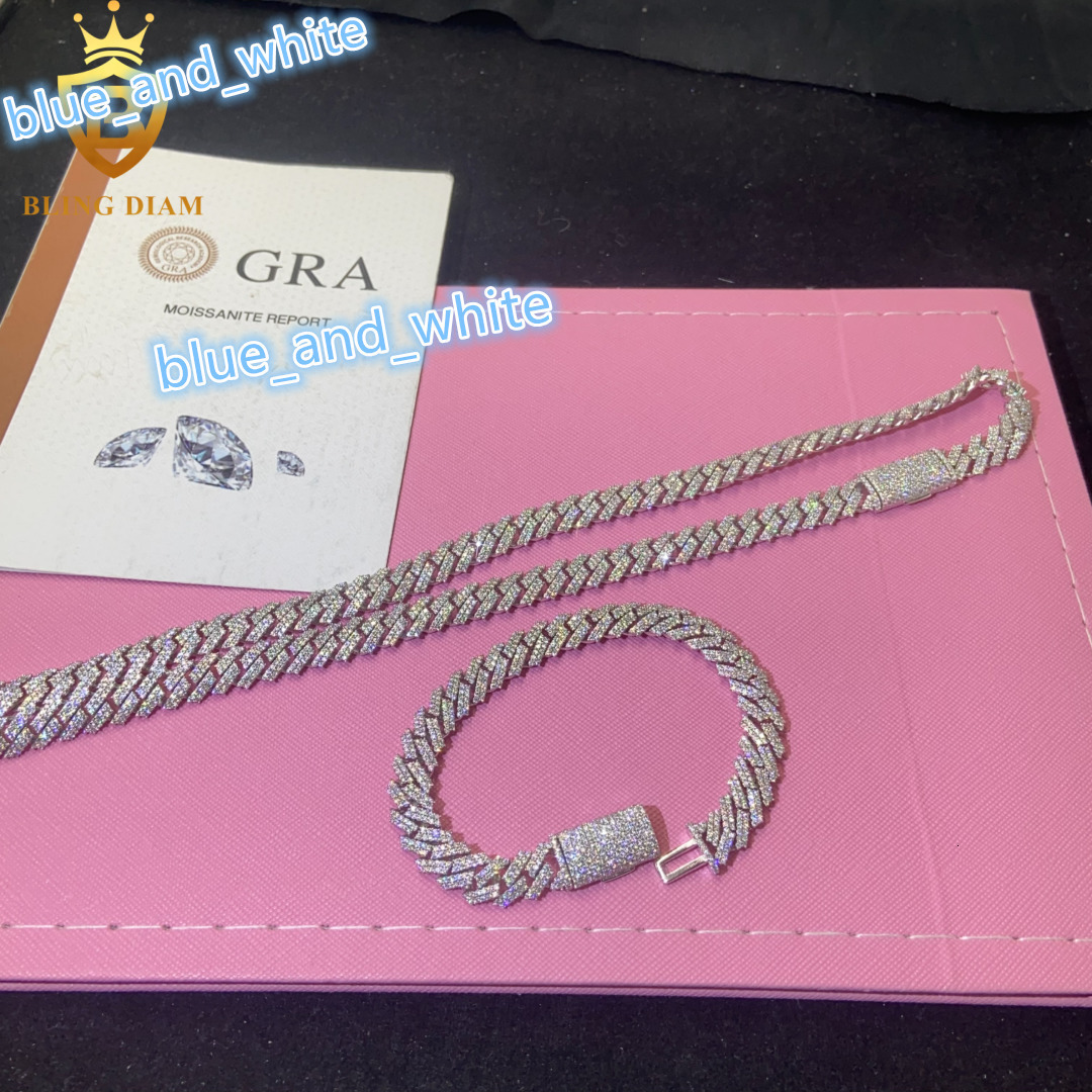 Hot Sale Fashion 10mm Cuban Chain 925 Silver Mosainite Iced Out Jewelry VVS1 Moissanite Hip Hop Pass Diamond Tester with GRA