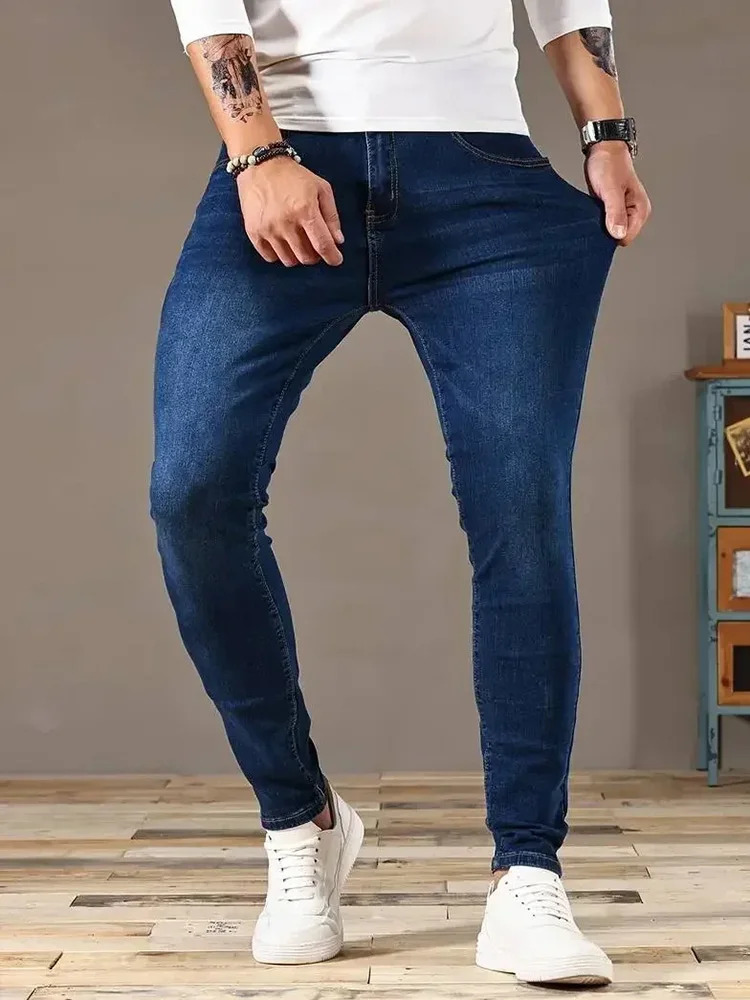 Men Jeans Stretch Skinny Denim Pants Solid Color Black Blue Spring Street Harajuku HipHop Style Slim Fit Trousers 251029