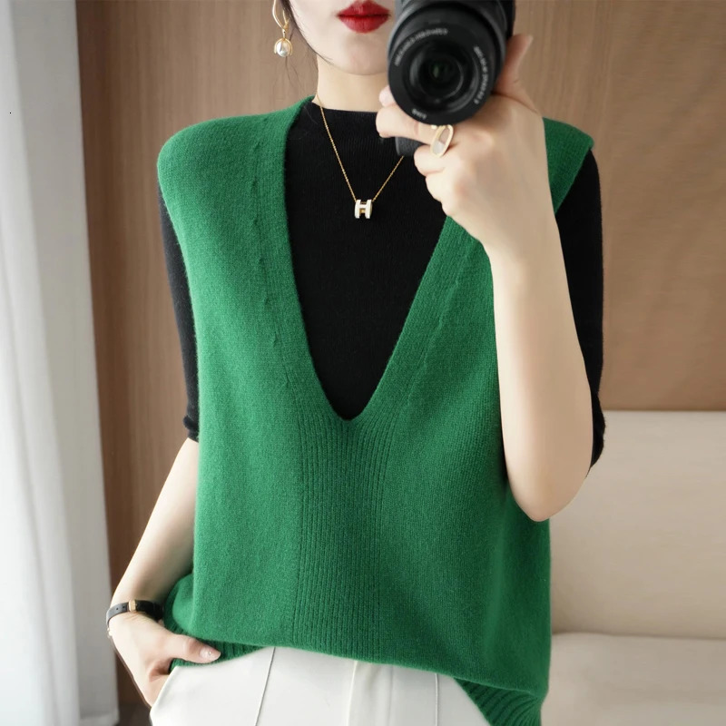 Spring And Summer Cashmere Knitted Vest Womens VNeck Sleeveless Pullover Fashion Loose And Thin Solid Color Outer Wear GH2219 251029