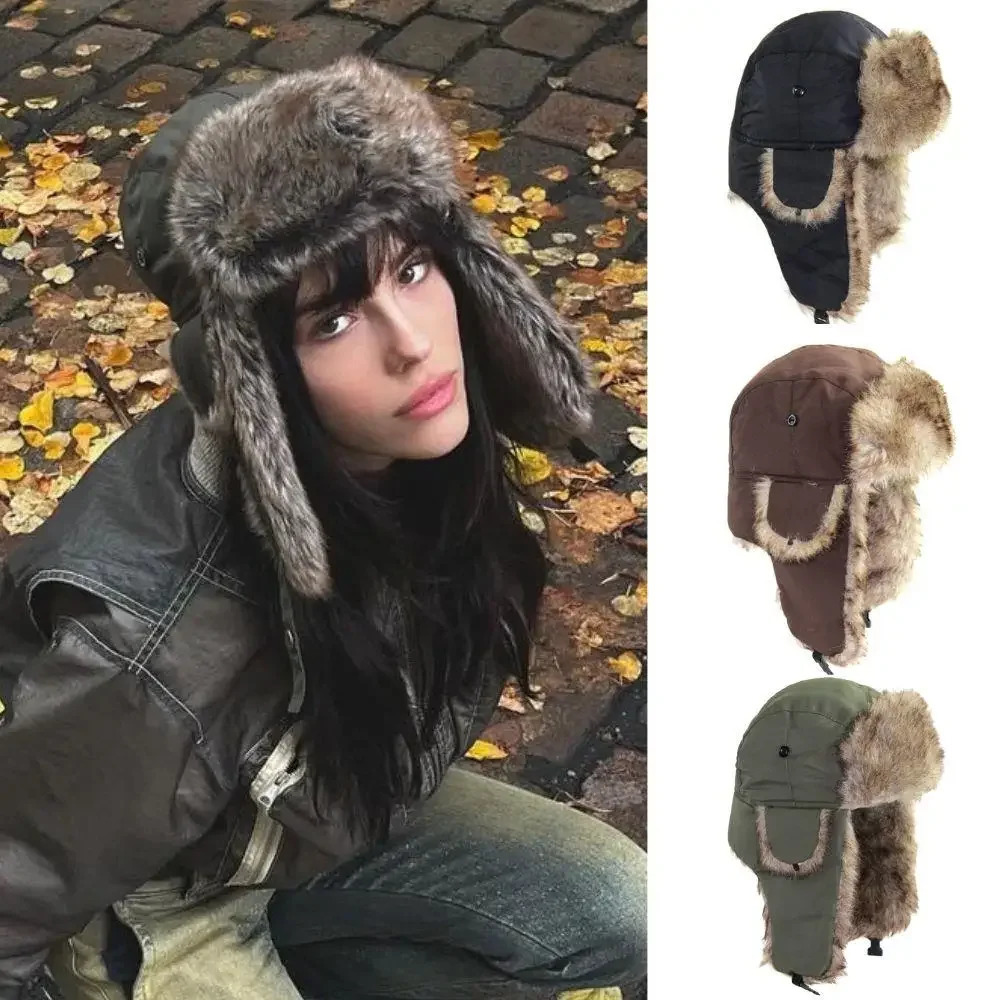 1PC Winter Trapper Trooper Earflap Hat Warm Waterproof Disco Ski Hat Bomber Cap Fleece Thicken Warm Ear Protectors Hats 251029