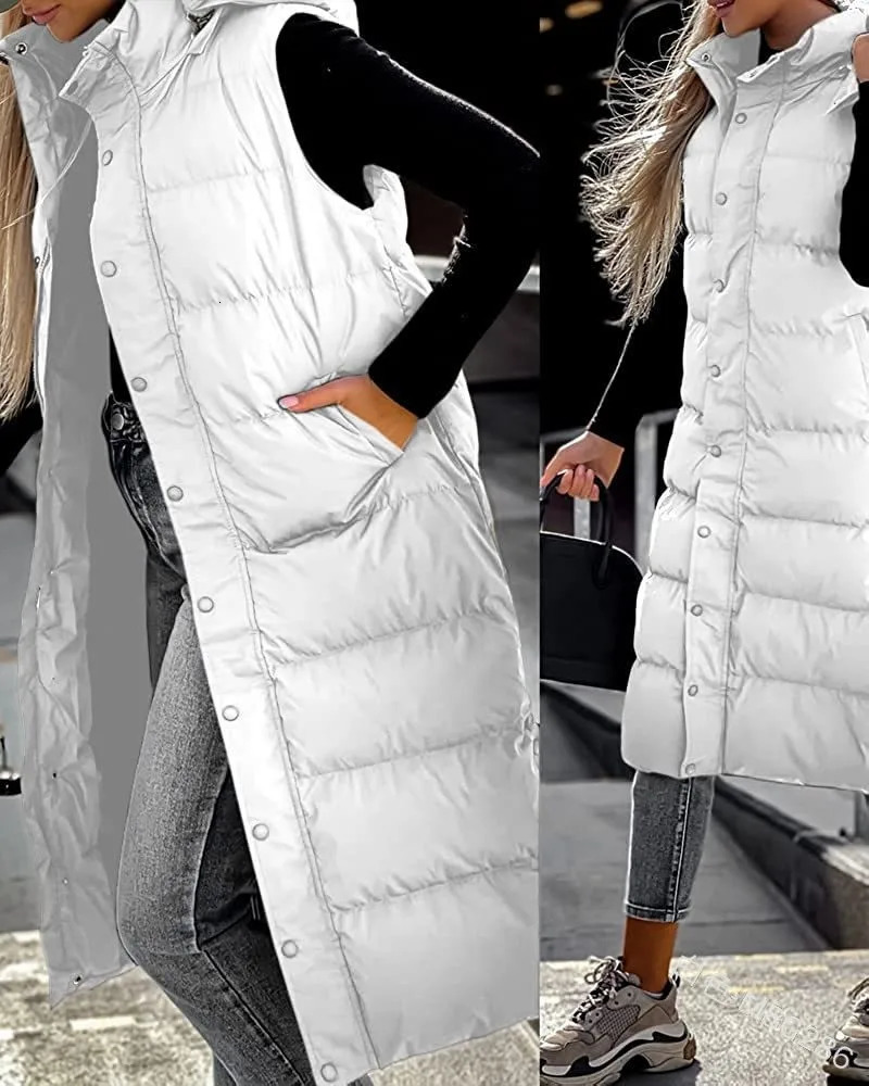 Hooded Zipper Jacket Women Oversize Waistcoat Winter Outerwear Hooded Parka Fashion Quilted Vest Casual 251029