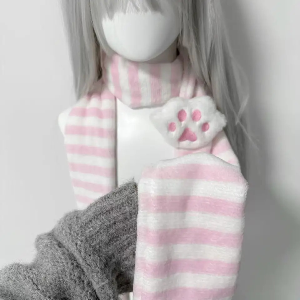 Original Homemade Massproduced Watercolor Pink Cute Cat Paw Japanese Striped Twodimensional Scarf Women 251029