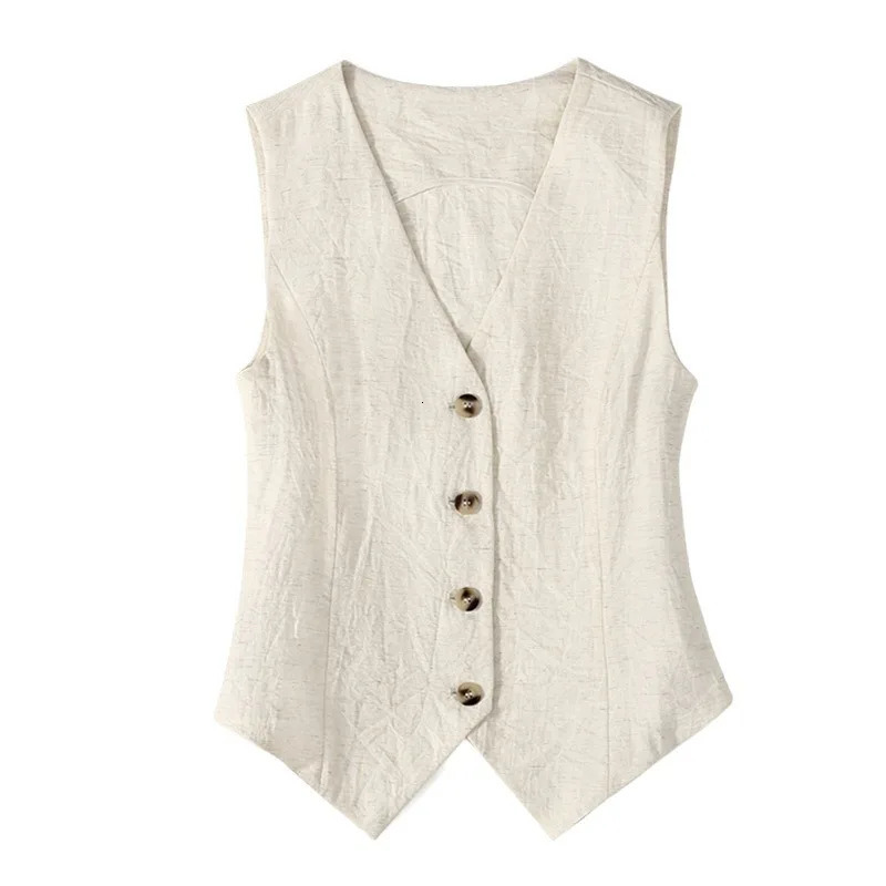 Linen waistcoat thin womens vest summer highend slimfit short sleeveless suit Vneck vest clip 251029