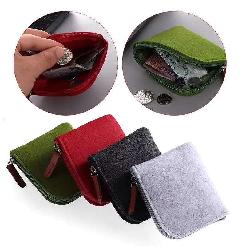 14Pcs Felt Mini Coin Purse Wallet Women Men Change Bag Credit Card ID Holder Wallets Key Chain Mini Bag Felt Retro Bag 251029