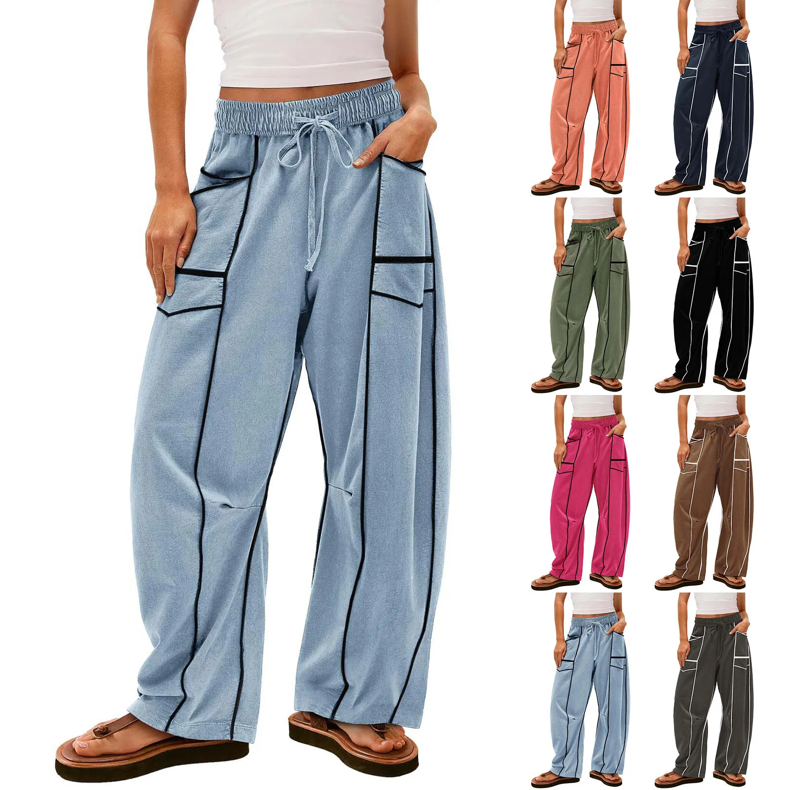 Womens Loose Wide Leg Pants Casual Summer Drawstring Waist Sweatpants 251029