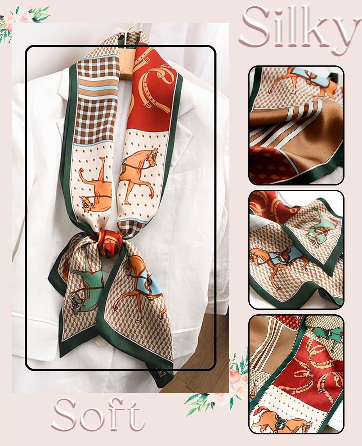 Custom Silk Neck Scarf Christmas Printed Scarves Head Women'S Fashion Oblique Angle Satin Scarfs For Bag Hair 59cmX 5.9cm