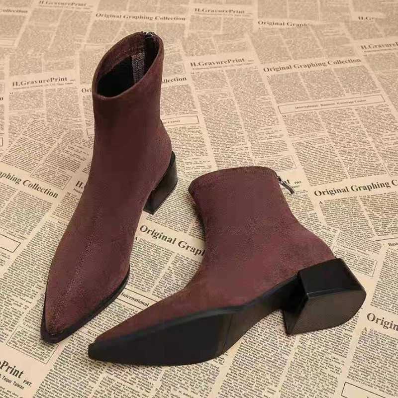 Autumn Leopard SuedeWomen Ankle Boots Thick Heels Pointed Toe Shoes Modern Short Botas Para Mujer Z251029