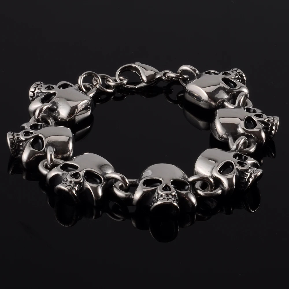 1PC Steel Gothic Head Cross Vintage Man Bracelet Chain Skeleton Hip Hop Skull Men Cuban Bracelets Unisex Punk Jewelry 251028