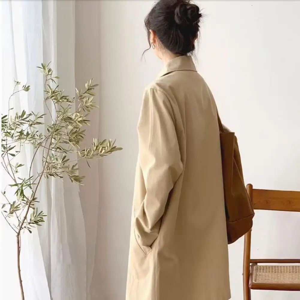 Womens Mediumlength Korean Style Trench Jacket Loose Fit Solid Color Versatile Top For Spring Autumn Student Trendy Innerwear 251029