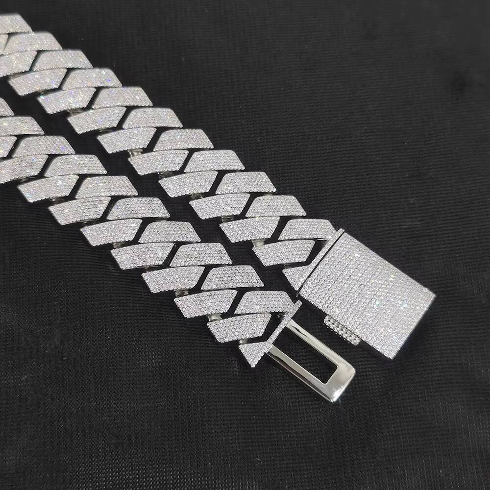 Moissanite Cuban necklace 25mm Iced Prong Cuban Link Chain Silver Plated 6 Row Diamond Cuban Chains Womens Hip Hop Gift Engagement