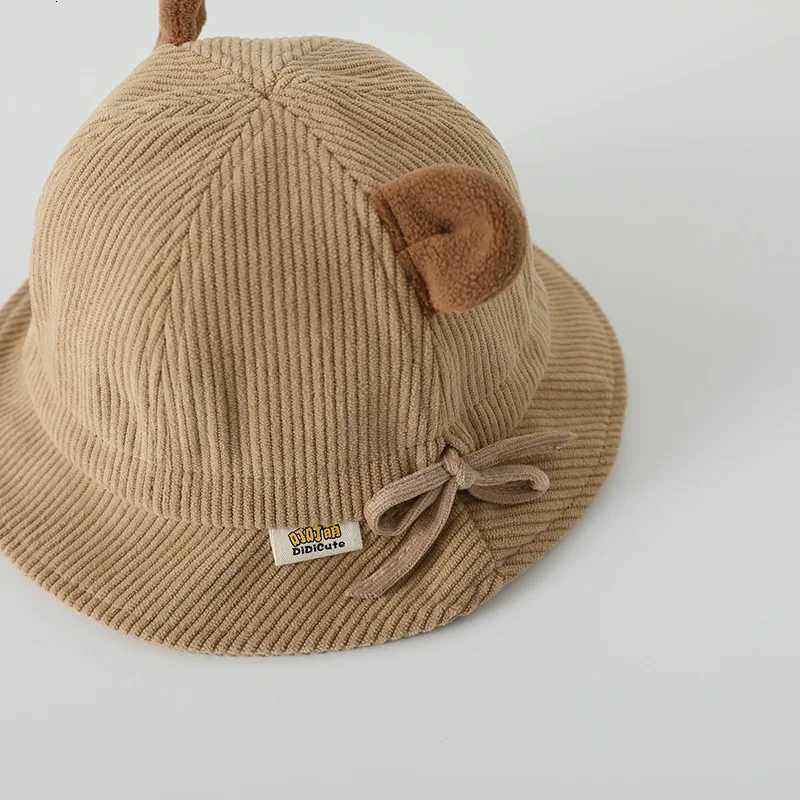 Autumn Kids Corduroy Basin Cap Cartoon Ears Baby Fisherman Hat 836M Boys Girls Children Sunshade Visors Cute Bear Bucket Hats251028