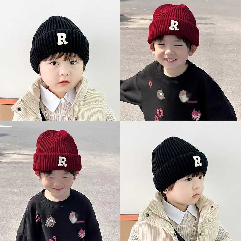 Autumn Winter Baby Embroidery Letter R Beanies Kid Girl Simple Casual Knitted Cap Boy Children Fashion Warm Hat Infant Caps251028