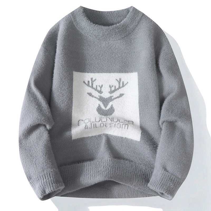 Trendy Deer Head Mens Knitted Sweater 2025 Oneck AutumnWinter Warm Casual Top High Street Style Clothing Thick Bottom Sweater J251029