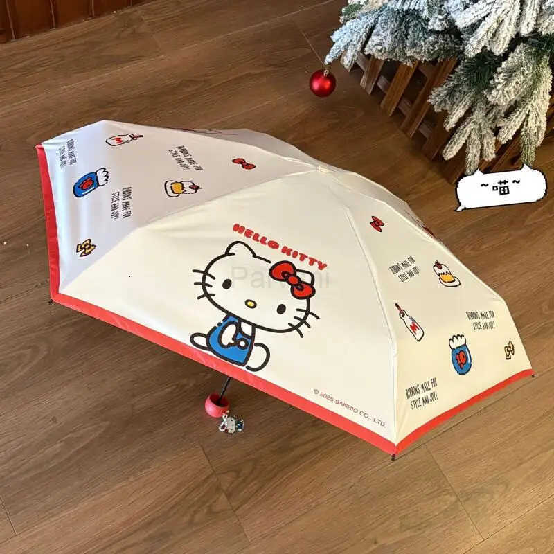 Sanrio Sanrio Kawaii Hello Kitty Umbrella Parasol Cute Sun Umbrella Manual Fold Sun Umbrella TriFold Umbrella Child Long Handle L251029