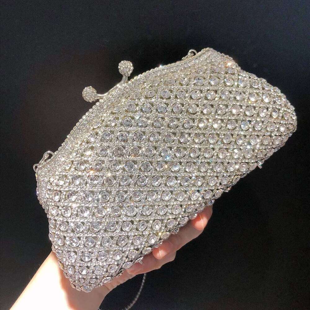 Women Elegant Sier Formal Rhinestone Clutch Purse Banquet Party Wedding Crystal Evening Bag Dia Bridal Handbag