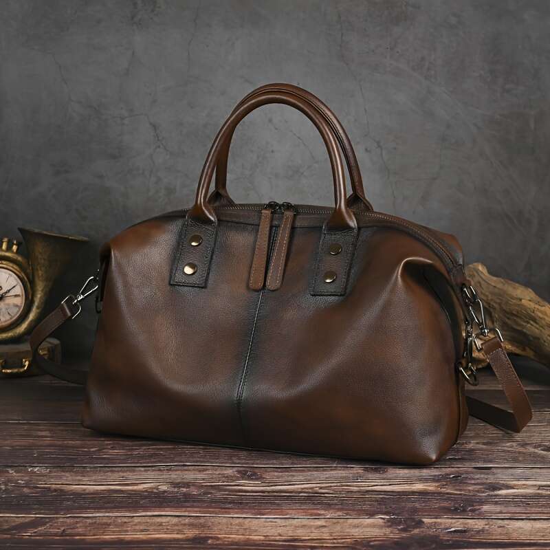 Vintage Brown Genuine Leather Dumpling Bag For Women Handbag With Detachable Shoulder Strap, Large Capacity, Casual Style, Anti Finish, Zipper