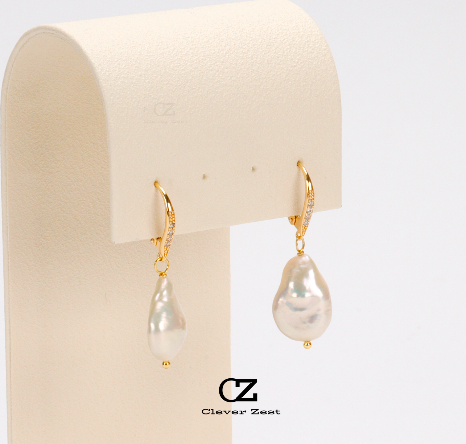 Natural White Baroque Pearl Stud Earrings 14K Gold-Filled Fashion Versatile and Trendy Anniversary Gift