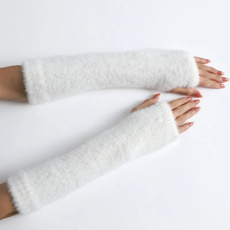 Pink Fingerless Gloves Y2K Wrist Warmers Arm for Women Chic Streetwear Fall Winter MinkLike Velvet 251013
