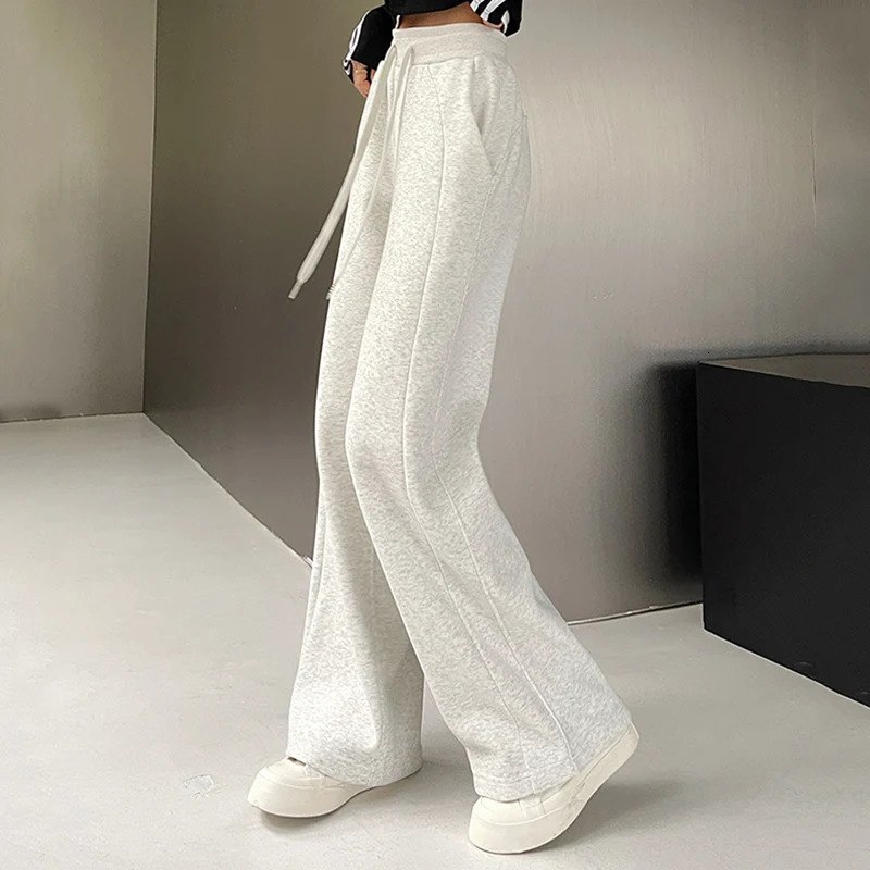 Women Basic Whitegray Black Elastic Sports Trousers Lady Wide Leg Straight Pants Female Versatile High Waisted Sweatpants 251015