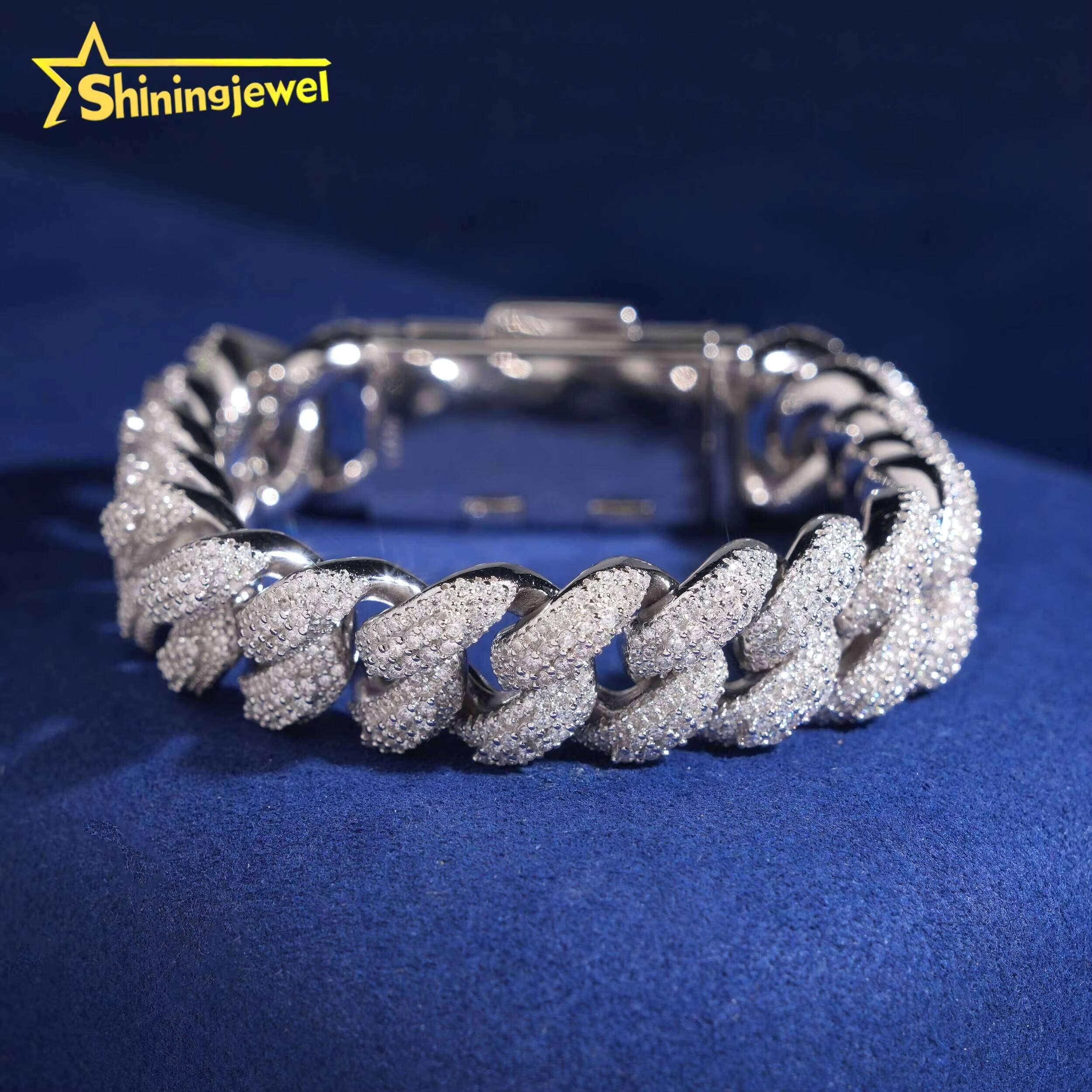 Two Tone Silver and Rose Gold Plated Hip Hop Iced Out S925 16mm Moissanite Pass Diamond Test Shining Cuban Link Bracelet