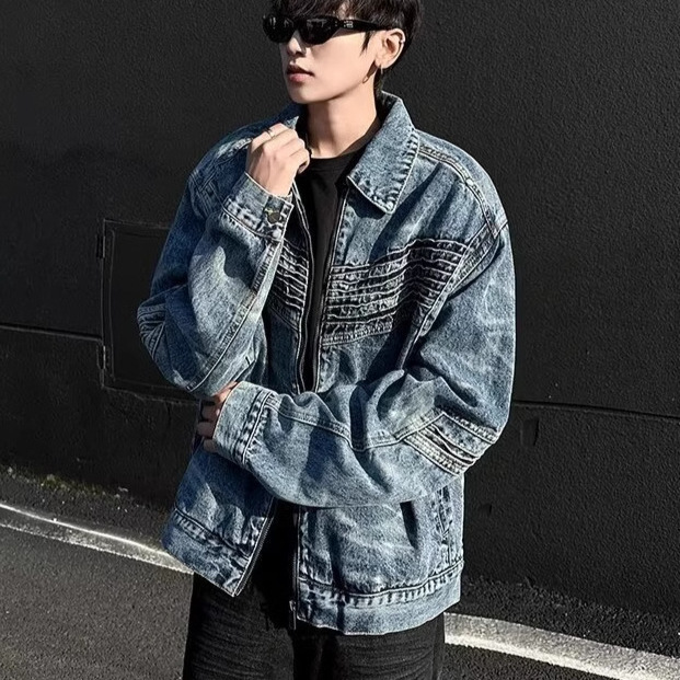 High Street Washed Vintage Short Denim Designer Jacket Jacket For Men Niche Silhouette High-end Feel Loose Zipper Workwear Jacket